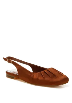 Suzette Satin Slingback Flats – Square Toe Shoes in Black, White, and Brown