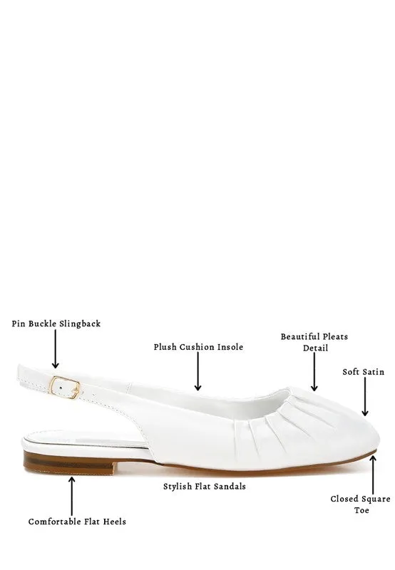 Suzette Satin Slingback Flats – Square Toe Shoes in Black, White, and Brown