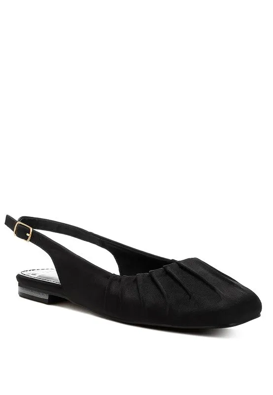 Suzette Satin Slingback Flats – Square Toe Shoes in Black, White, and Brown