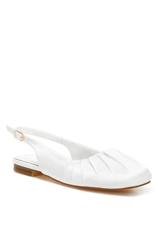 Suzette Satin Slingback Flats – Square Toe Shoes in Black, White, and Brown