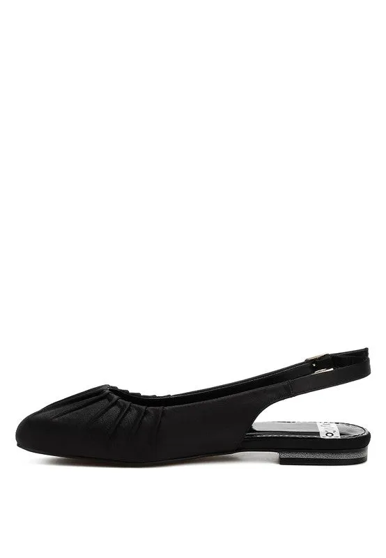 Suzette Satin Slingback Flats – Square Toe Shoes in Black, White, and Brown
