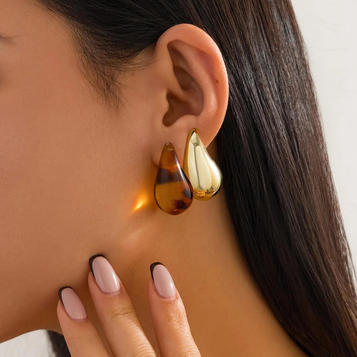 Trendy 2 Pairs Leopard Waterdrop Resin Stud Earrings Set