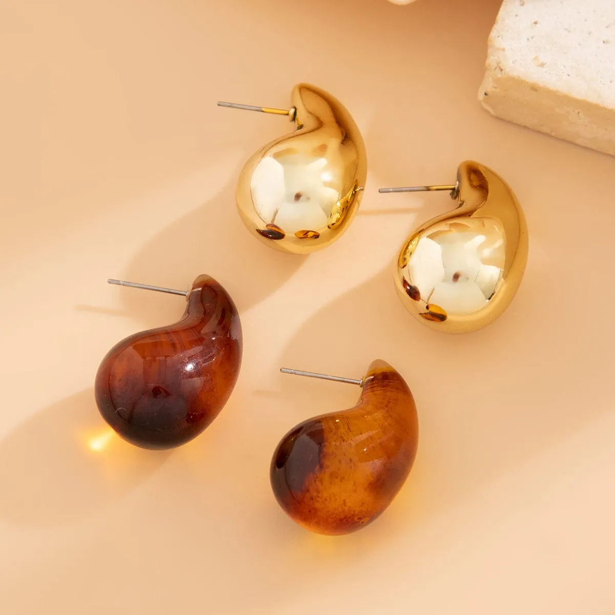 Trendy 2 Pairs Leopard Waterdrop Resin Stud Earrings Set