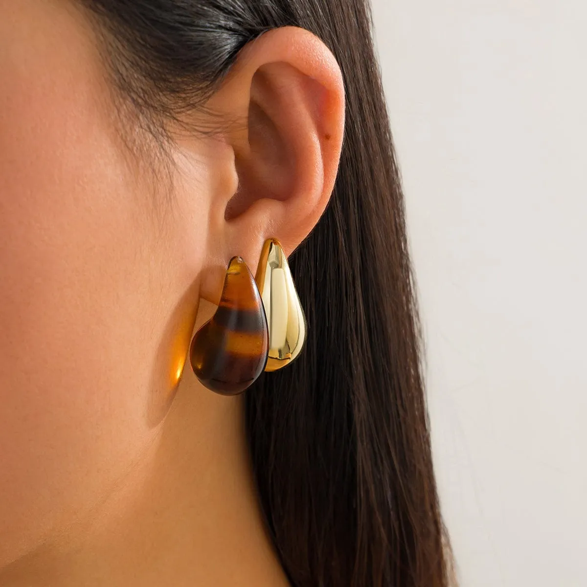 Trendy 2 Pairs Leopard Waterdrop Resin Stud Earrings Set