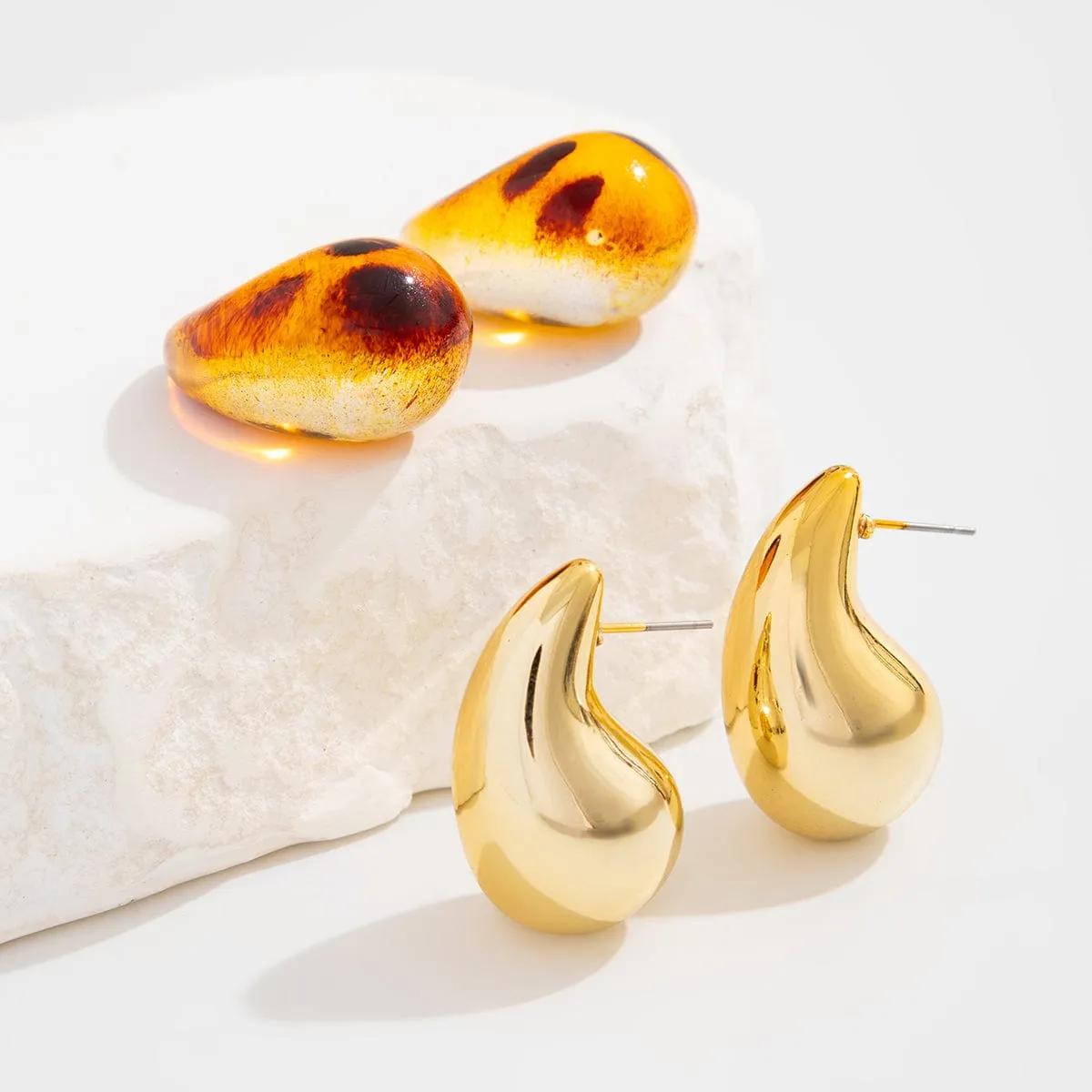Trendy 2 Pairs Leopard Waterdrop Resin Stud Earrings Set