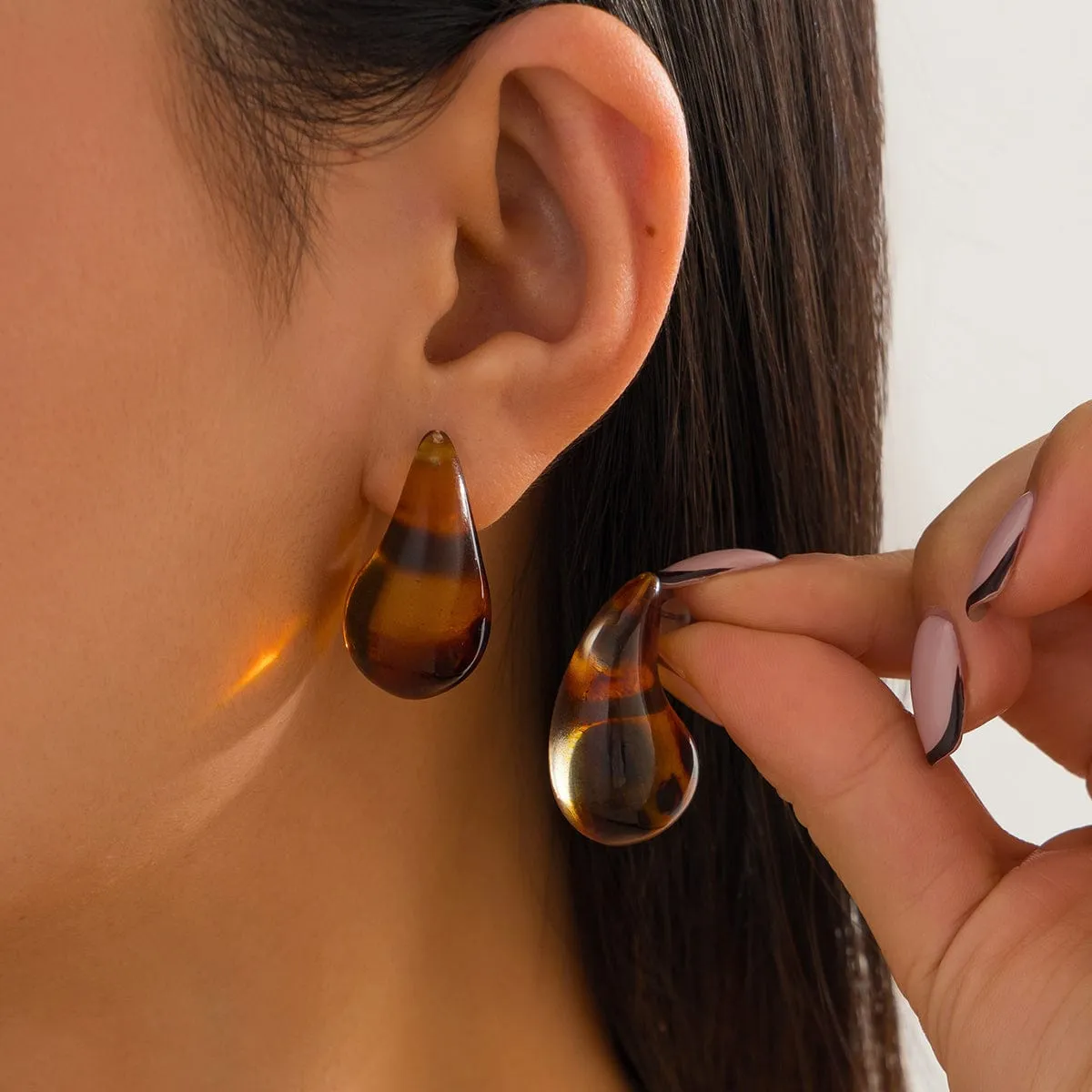Trendy 2 Pairs Leopard Waterdrop Resin Stud Earrings Set