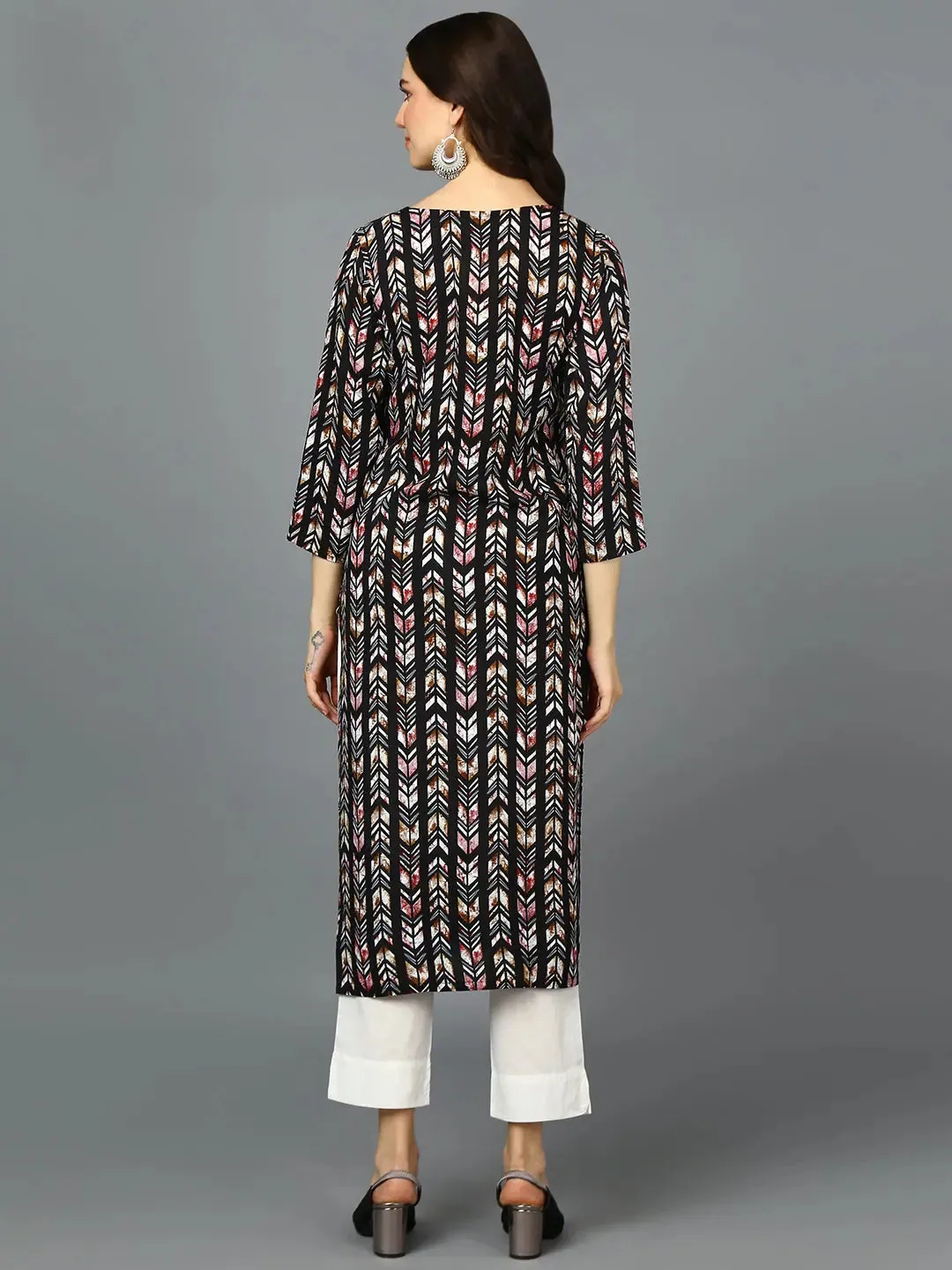 Viscose Rayon Black Printed Straight Kurta-VCK9363_XS