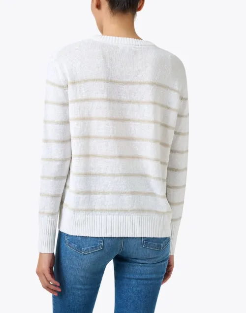 White and Beige Striped Linen Sweater