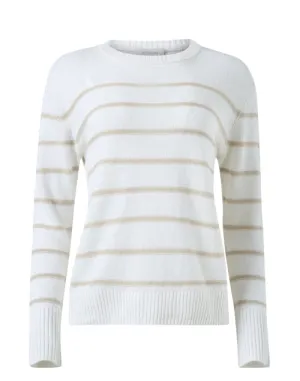 White and Beige Striped Linen Sweater