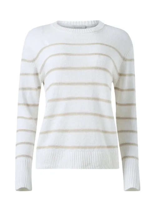 White and Beige Striped Linen Sweater