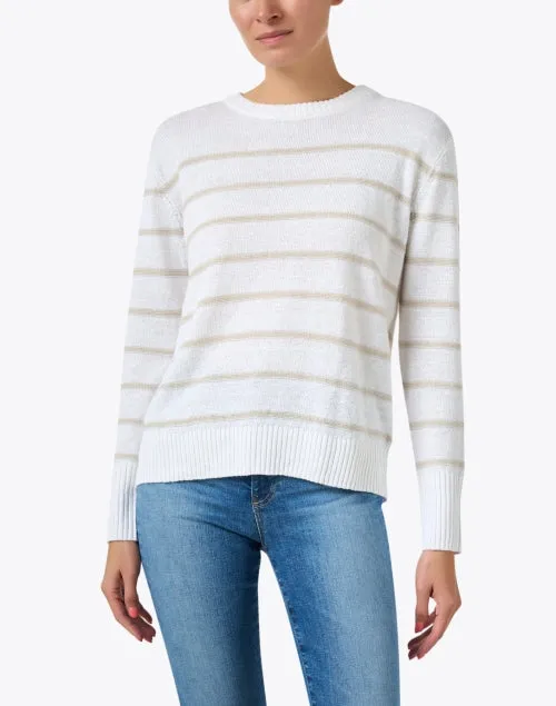 White and Beige Striped Linen Sweater