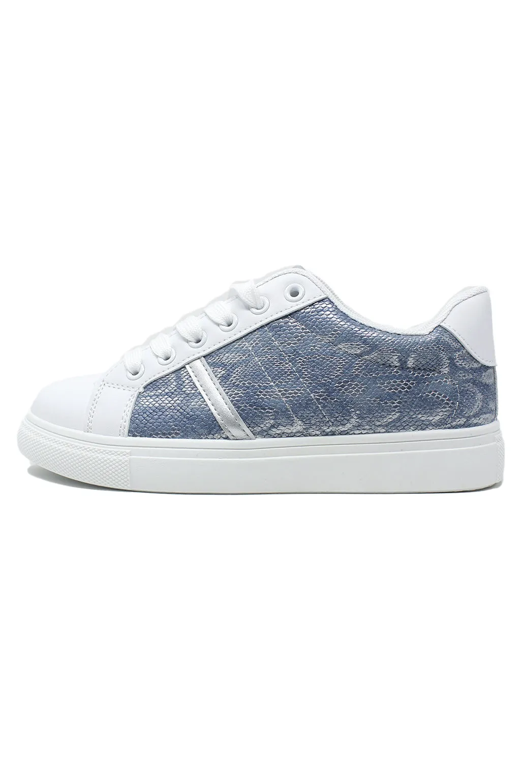 White and Blue Snake Print Trainer