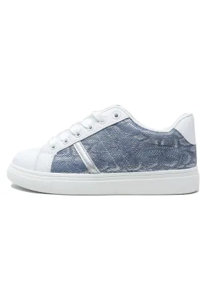 White and Blue Snake Print Trainer