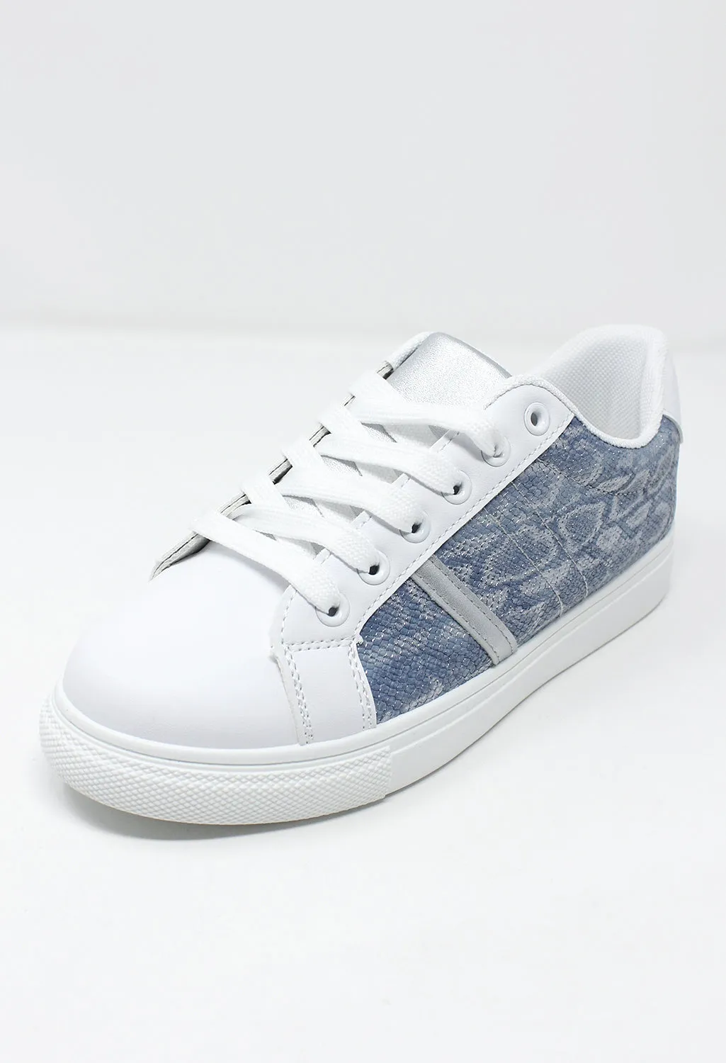 White and Blue Snake Print Trainer