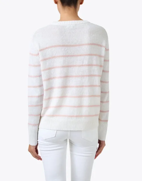 White and Pink Striped Linen Sweater