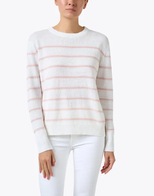White and Pink Striped Linen Sweater