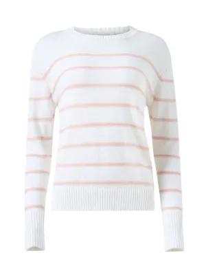 White and Pink Striped Linen Sweater