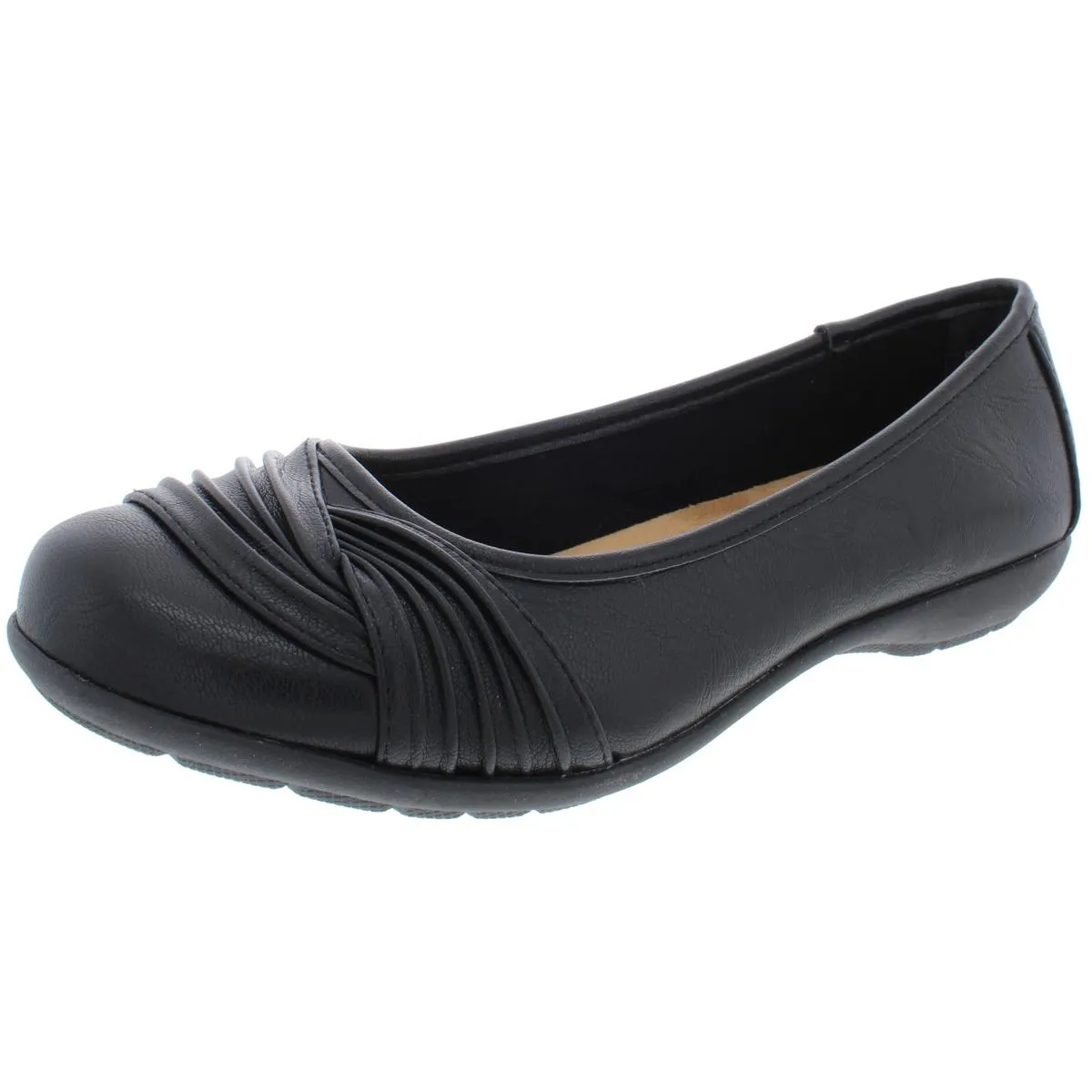 White Mountain Womens Sable Faux Leather Gathered Flats