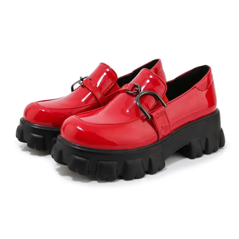 woloong Spring New Slip ons Shallow Shoes Women Metal Chain Buckle Platform Chunky Heels Casual Shoes Loafers 33-46 sapato feminino
