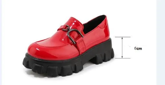 woloong Spring New Slip ons Shallow Shoes Women Metal Chain Buckle Platform Chunky Heels Casual Shoes Loafers 33-46 sapato feminino