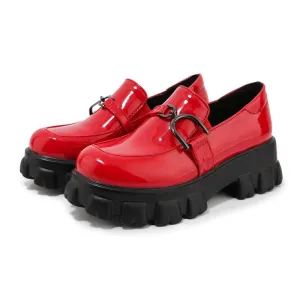 woloong Spring New Slip ons Shallow Shoes Women Metal Chain Buckle Platform Chunky Heels Casual Shoes Loafers 33-46 sapato feminino