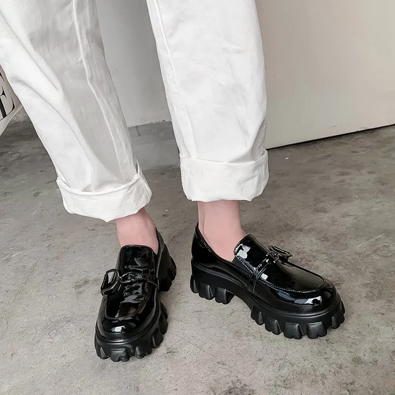 woloong Spring New Slip ons Shallow Shoes Women Metal Chain Buckle Platform Chunky Heels Casual Shoes Loafers 33-46 sapato feminino