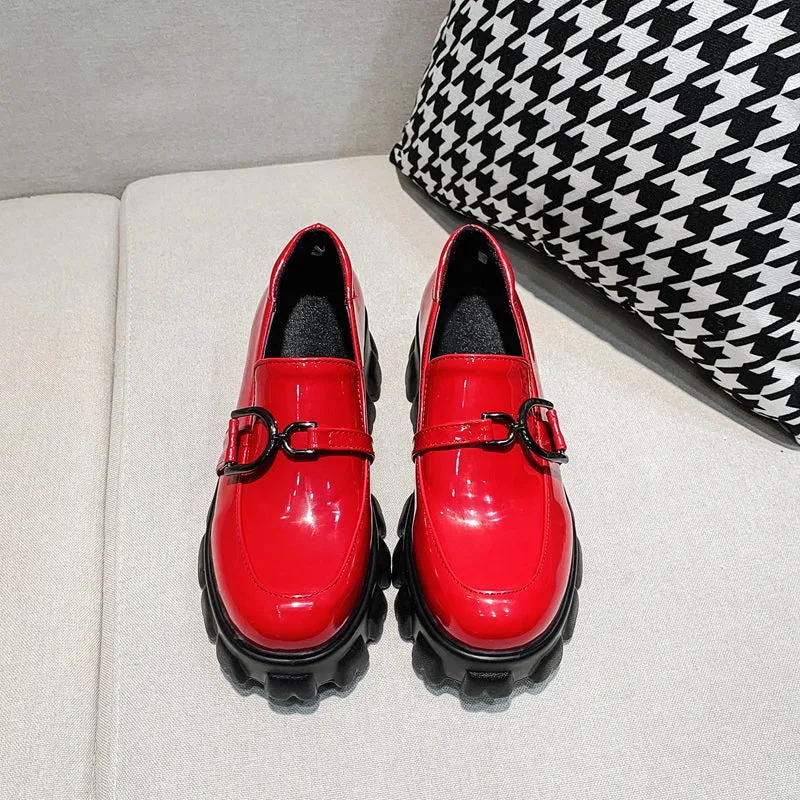 woloong Spring New Slip ons Shallow Shoes Women Metal Chain Buckle Platform Chunky Heels Casual Shoes Loafers 33-46 sapato feminino