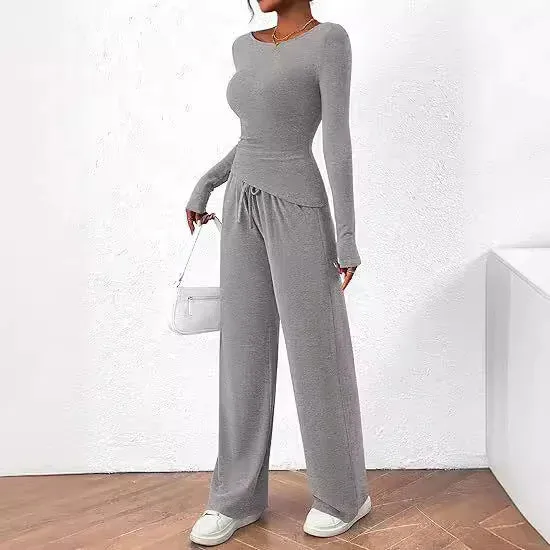 women Casual Suit Long-sleeved T-shirt Wide-leg Pants