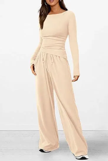 women Casual Suit Long-sleeved T-shirt Wide-leg Pants
