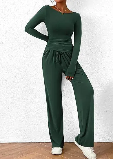 women Casual Suit Long-sleeved T-shirt Wide-leg Pants