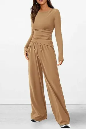 women Casual Suit Long-sleeved T-shirt Wide-leg Pants