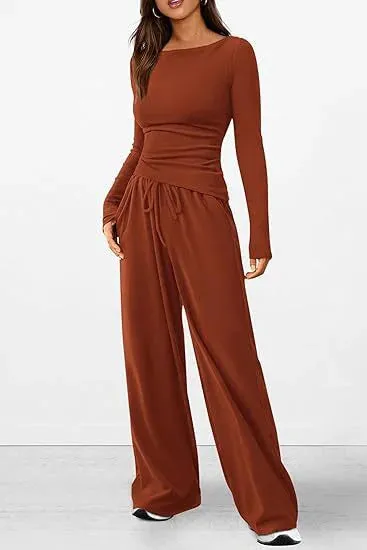women Casual Suit Long-sleeved T-shirt Wide-leg Pants