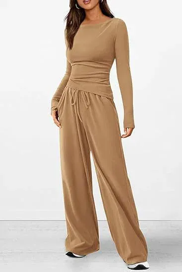 women Casual Suit Long-sleeved T-shirt Wide-leg Pants