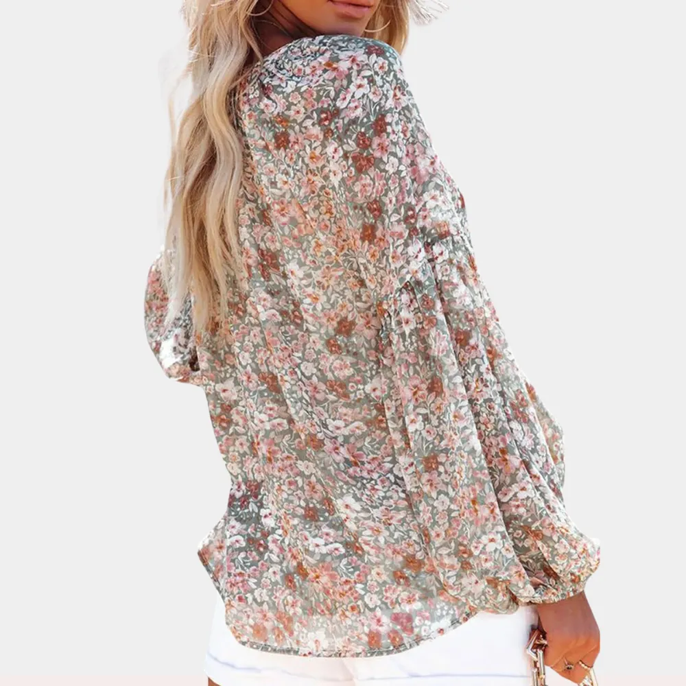 Women's Cotton Floral Blouse Plus Size Long Sleeve Top