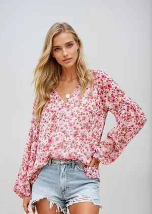 Women's Cotton Floral Blouse Plus Size Long Sleeve Top