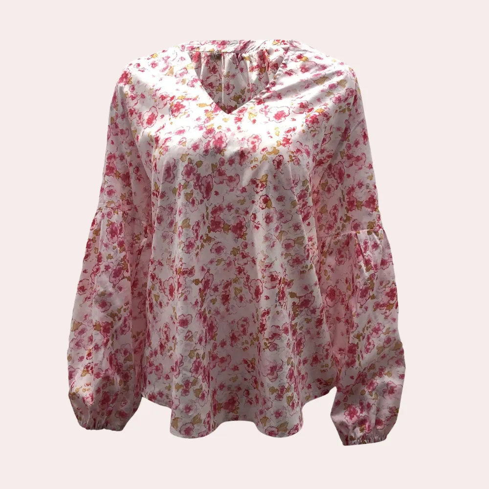 Women's Cotton Floral Blouse Plus Size Long Sleeve Top