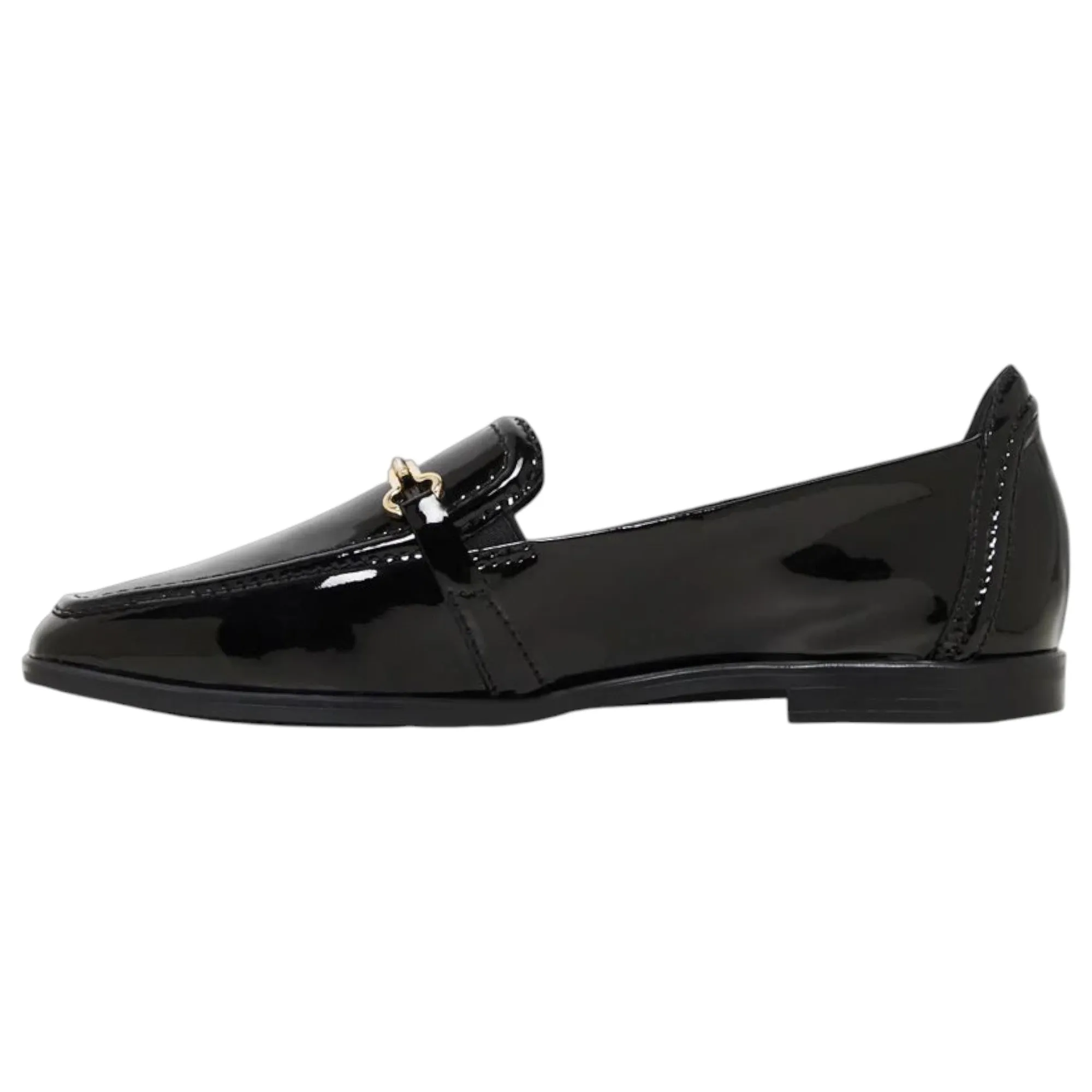 Womens Hush Puppies Zippo Black Patent Ladies Flat Slip On Formal  Shoes