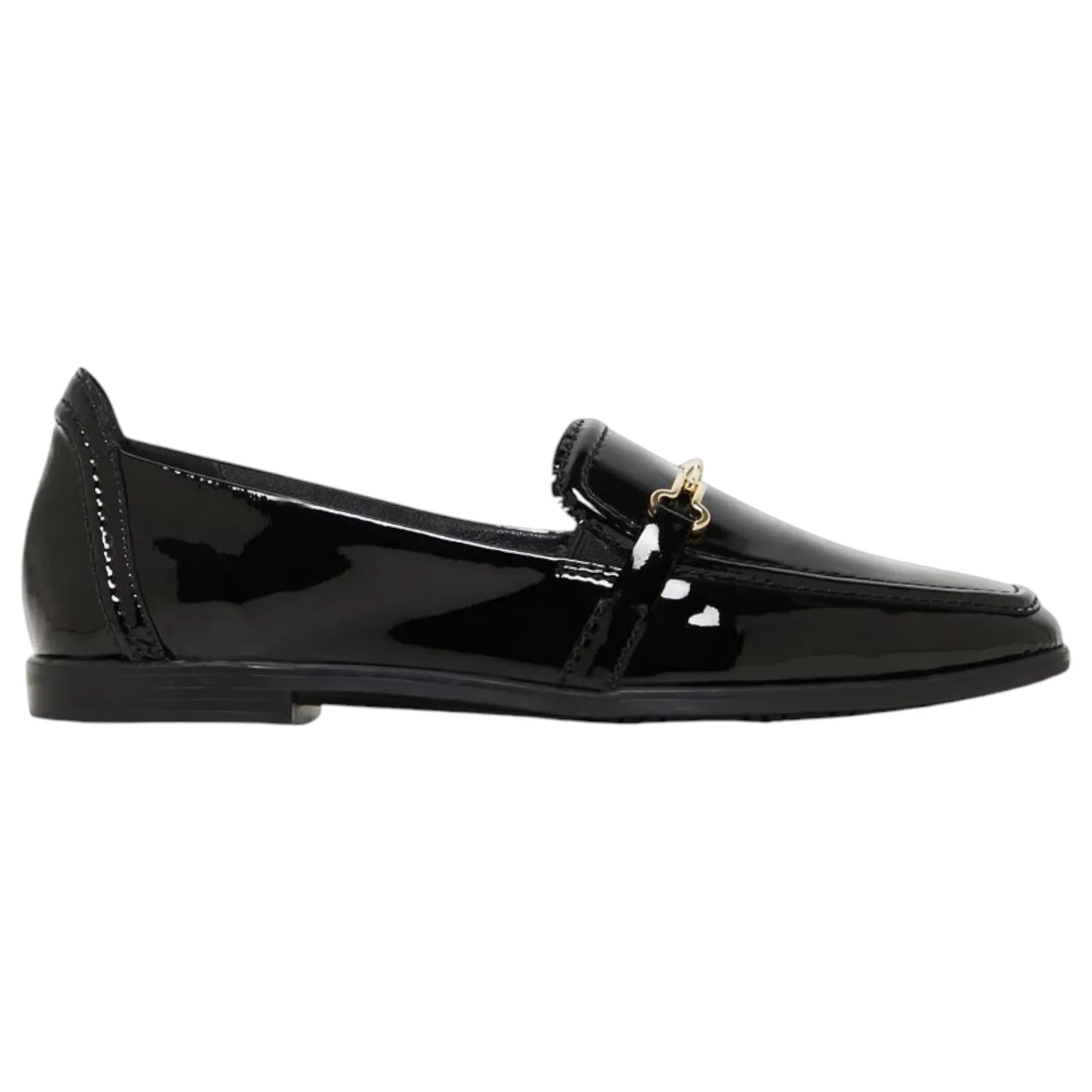 Womens Hush Puppies Zippo Black Patent Ladies Flat Slip On Formal  Shoes