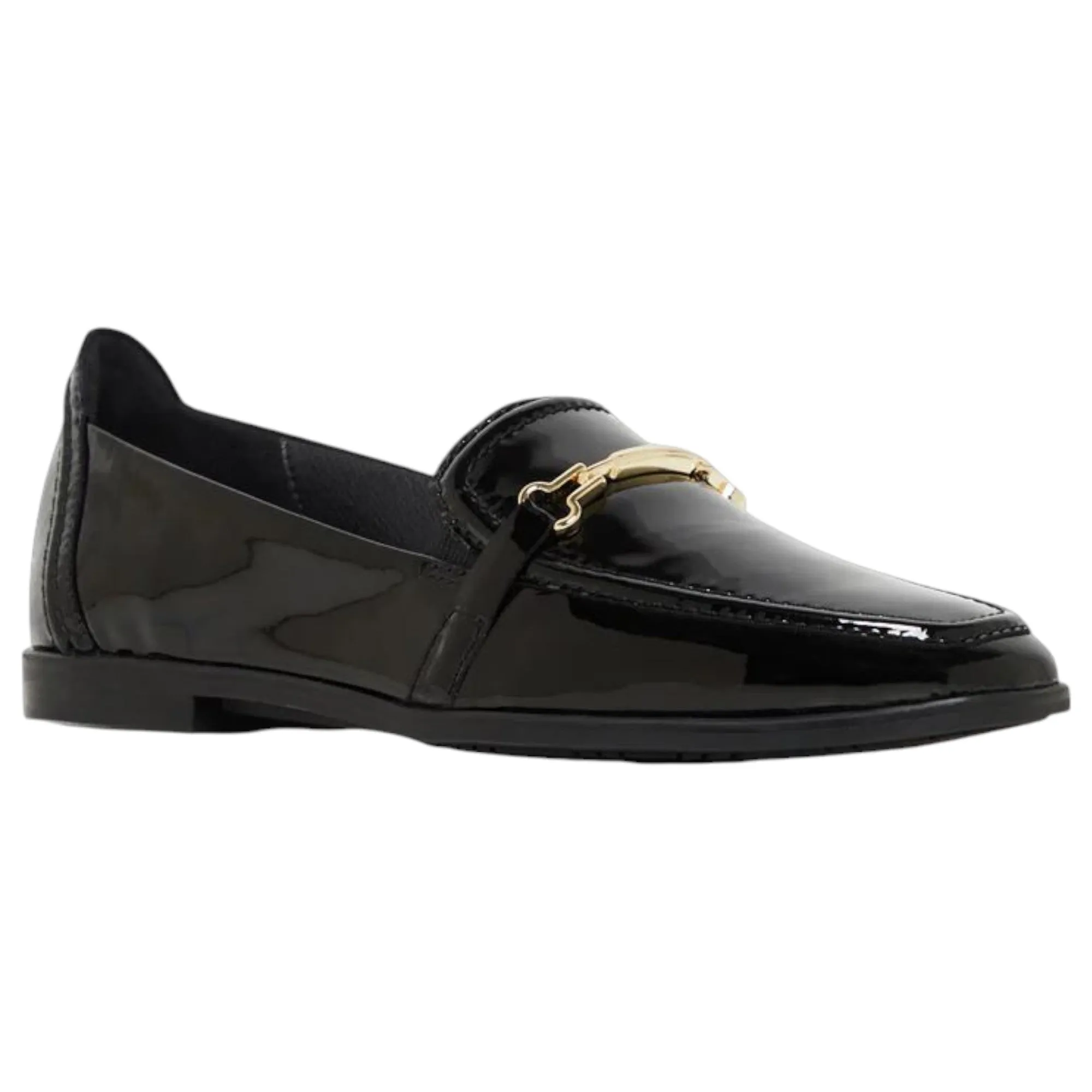 Womens Hush Puppies Zippo Black Patent Ladies Flat Slip On Formal  Shoes