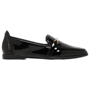Womens Hush Puppies Zippo Black Patent Ladies Flat Slip On Formal  Shoes