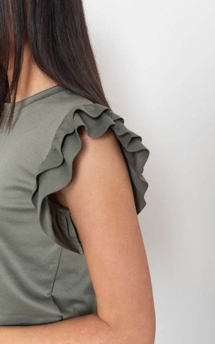 Womens Plain Frill Peplum Sleeve Top Shorts Co-ord Set