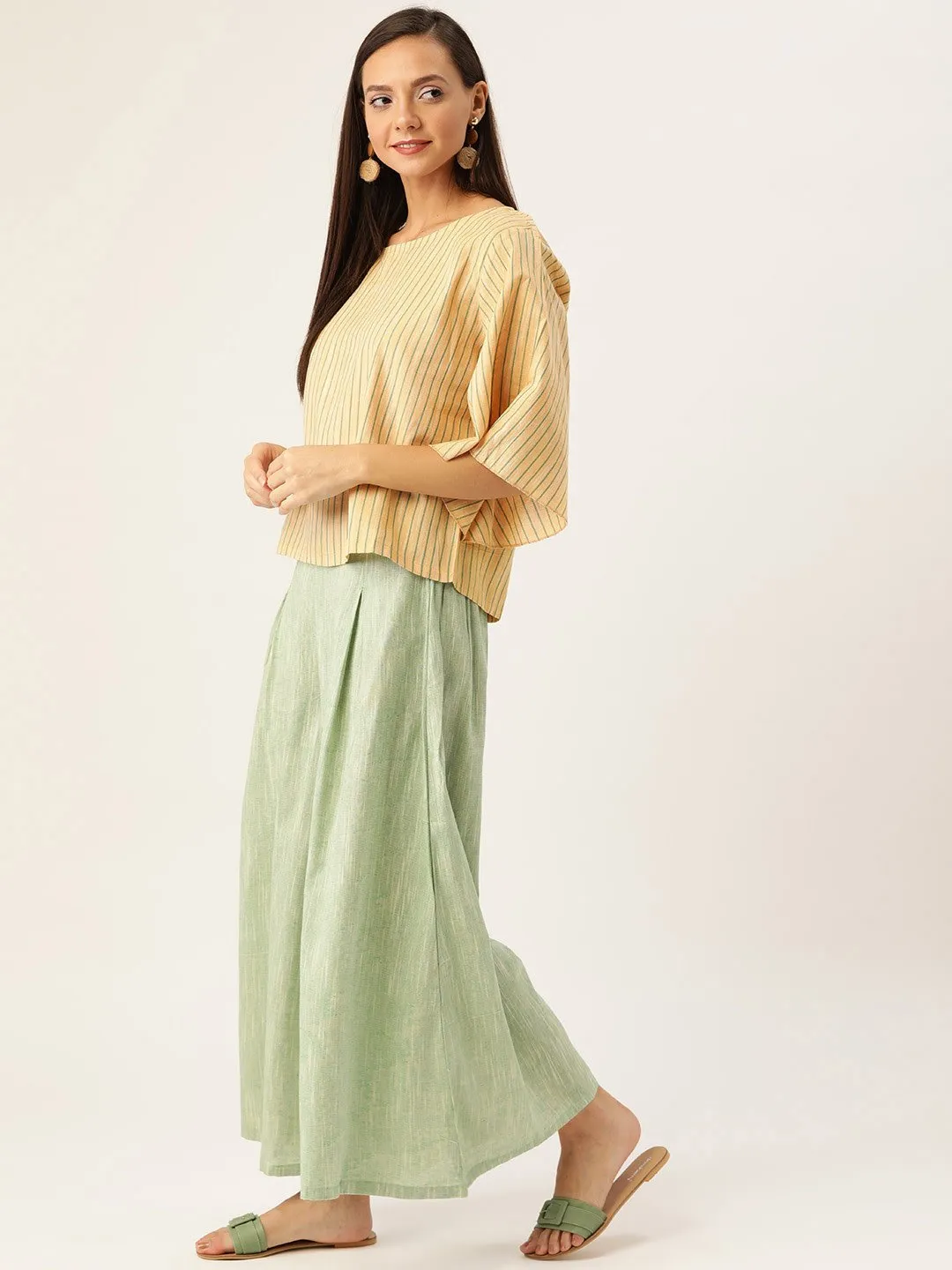 YELLOW HANDLOOM TOP BOTTOM SET