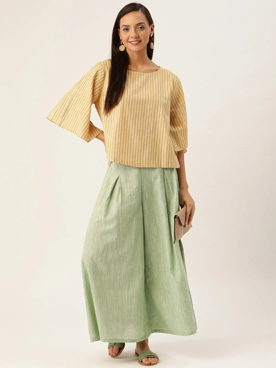YELLOW HANDLOOM TOP BOTTOM SET